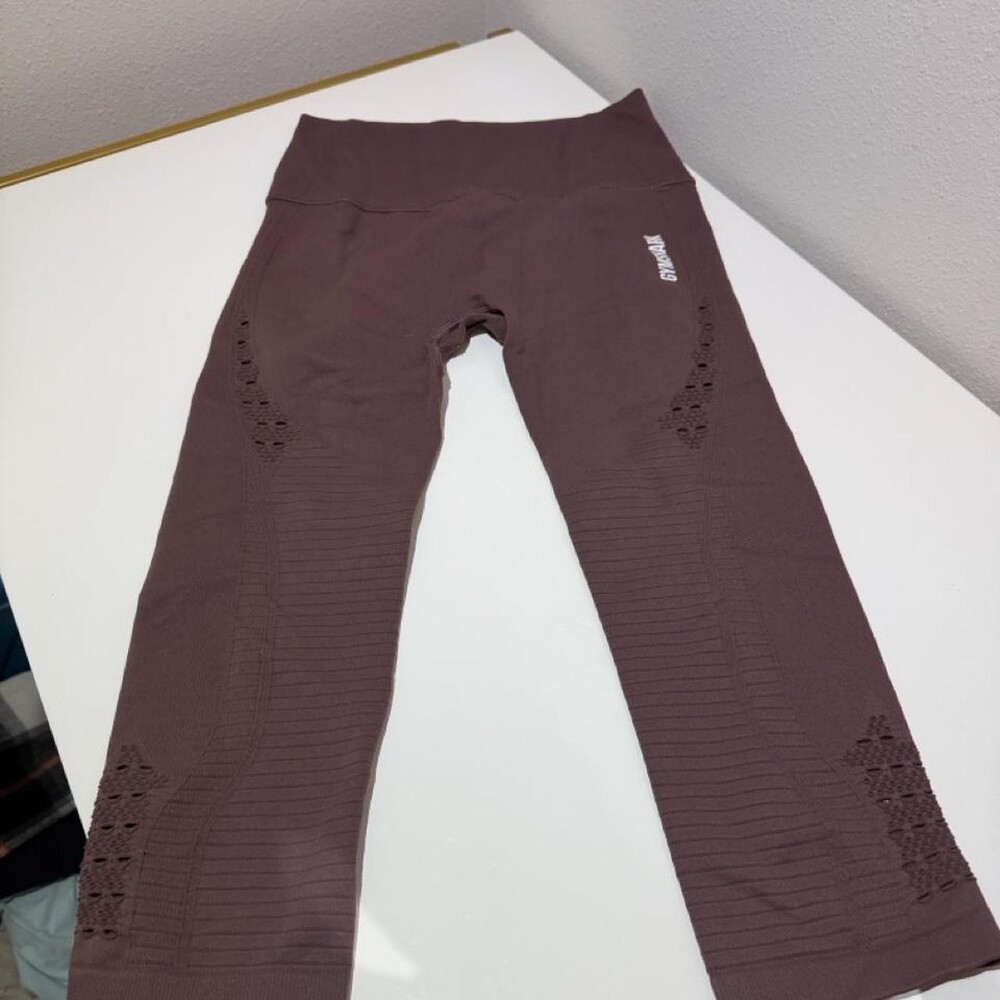 Gymshark brown leggings Size S with textured diamond patterns on the lower legs